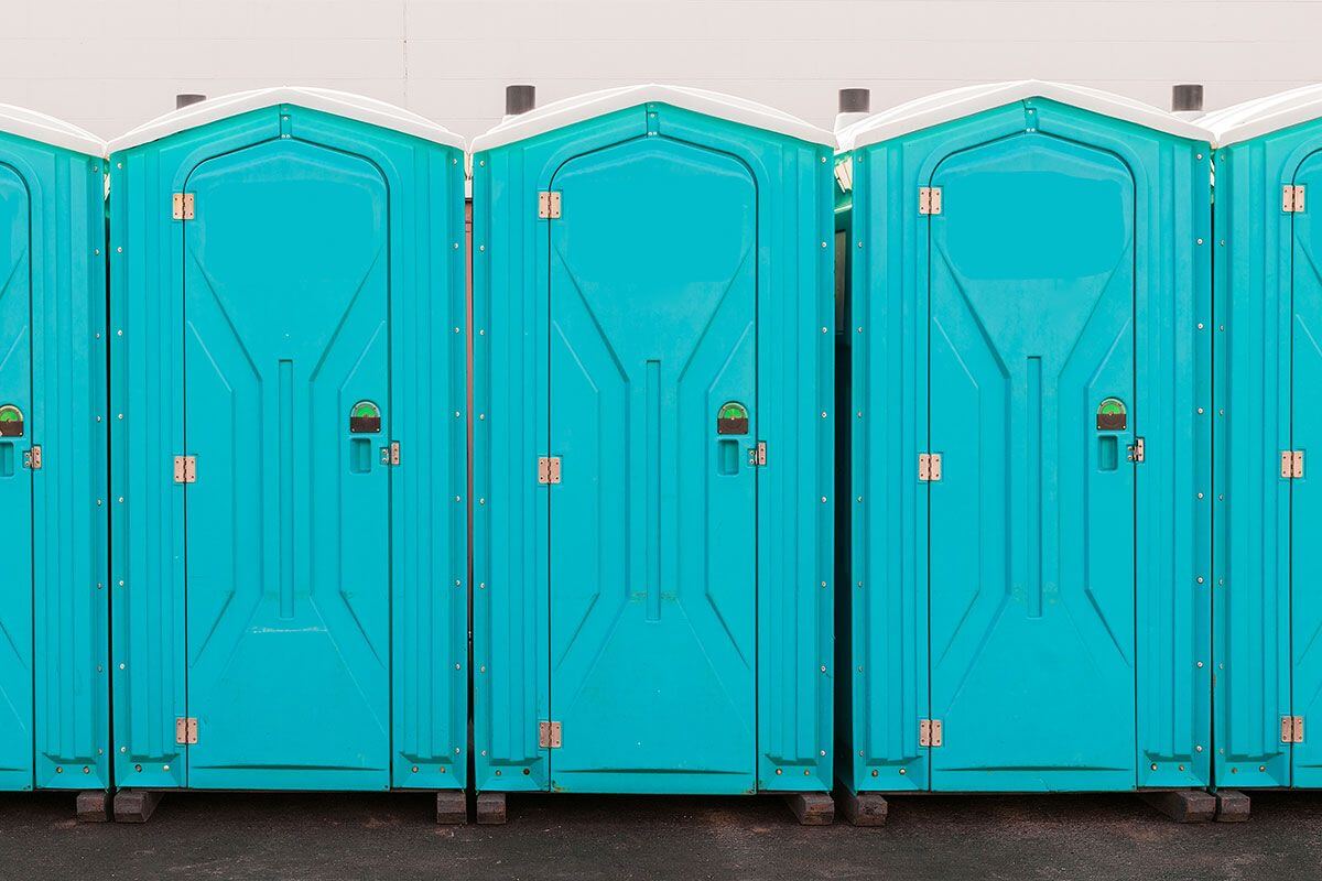 Industrial portable restroom units at a plant in Newport News, Virginia
