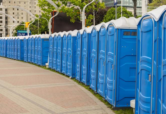 Seasonal porta potty units set up at a Newport News, Virginia venue